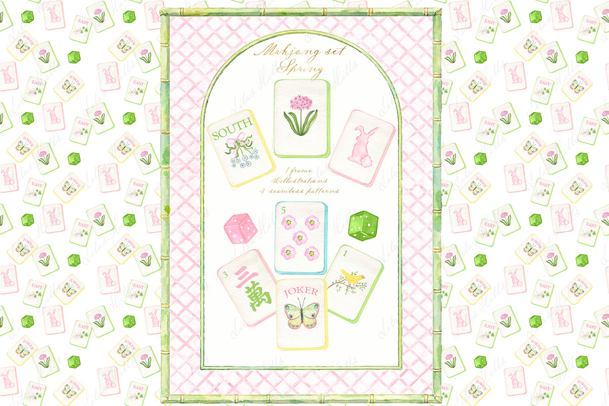Spring Mahjong Set PNG Watercolor, a Graphic by LABFcreations (Photo 1 of 4)