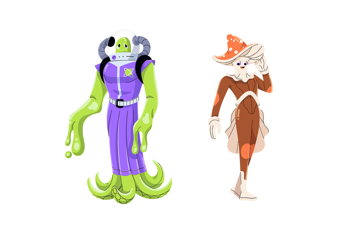 Aliens, space characters, robots set, a Person Illustration by PaperTrident (Photo 6 of 11)