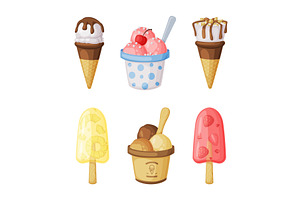 Ice Cream in Waffle Cone and on, a Food Illustration by TopVectors