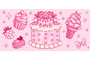Coquette Y2K aesthetic dessert icons, an Illustration by art PVP - market