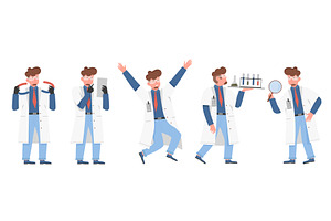 Male Scientist Character Poses, an Illustration by Flashvector