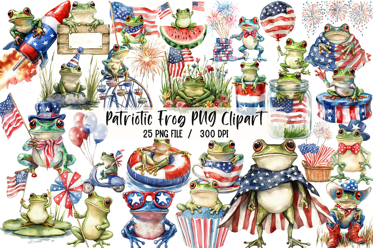 Patriotic Frog PNG Clipart, an Illustration by Libby Wishes (Photo 1 of 5)