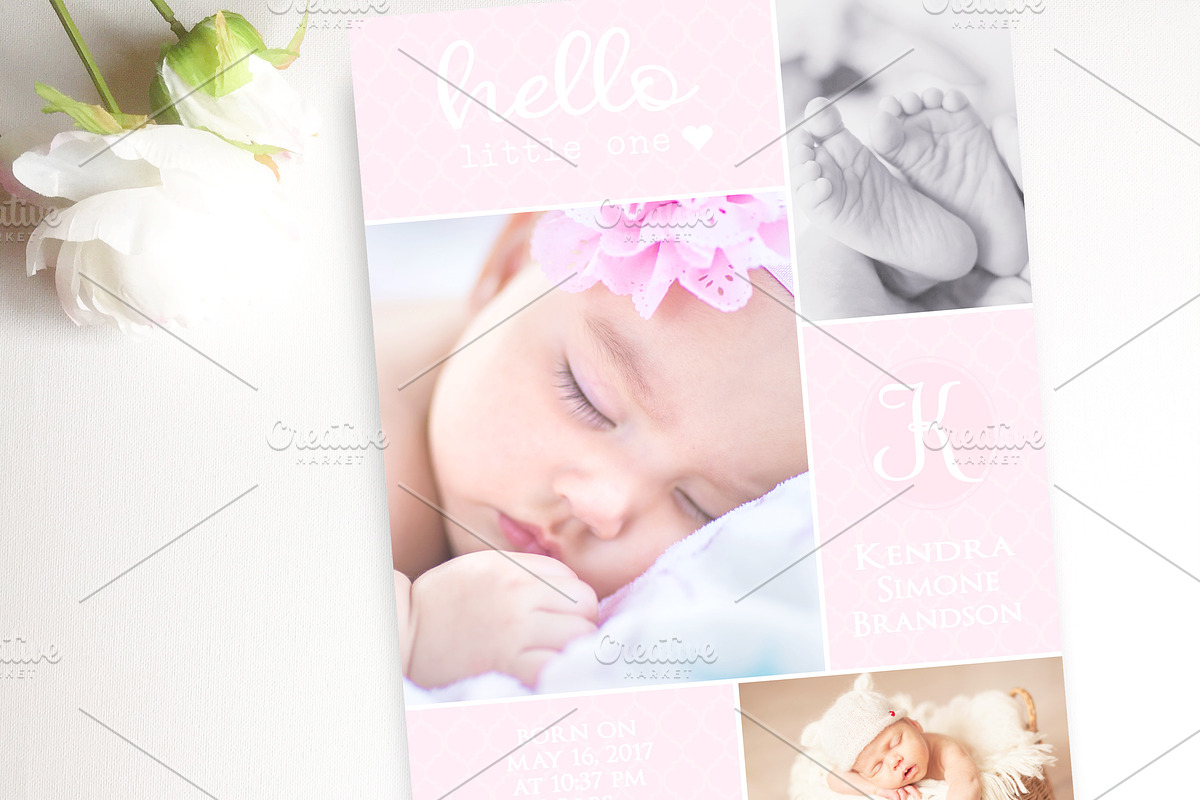 Baby Pink birth announcement card, a Card Template by ThePaperOwl (Photo 1 of 2)