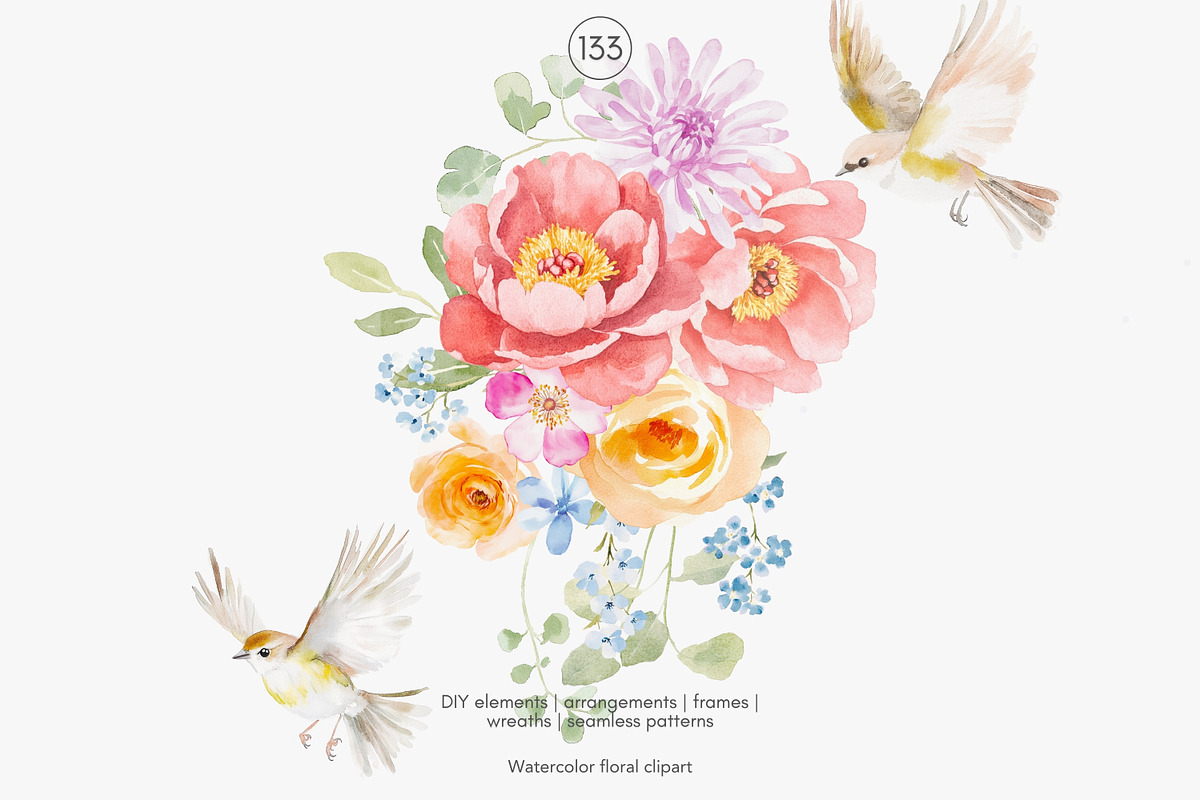 watercolor spring blossoms huge set, a Decorative Illustration by Patishop Art (Photo 9 of 20)