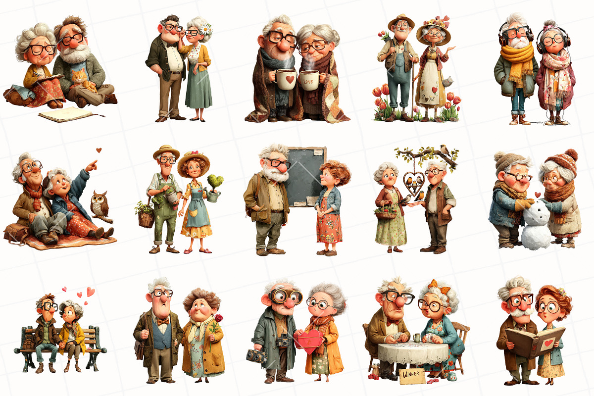 Valentine Cute Old Couple Clipart, an Illustration by OK Design (Photo 3 of 6)