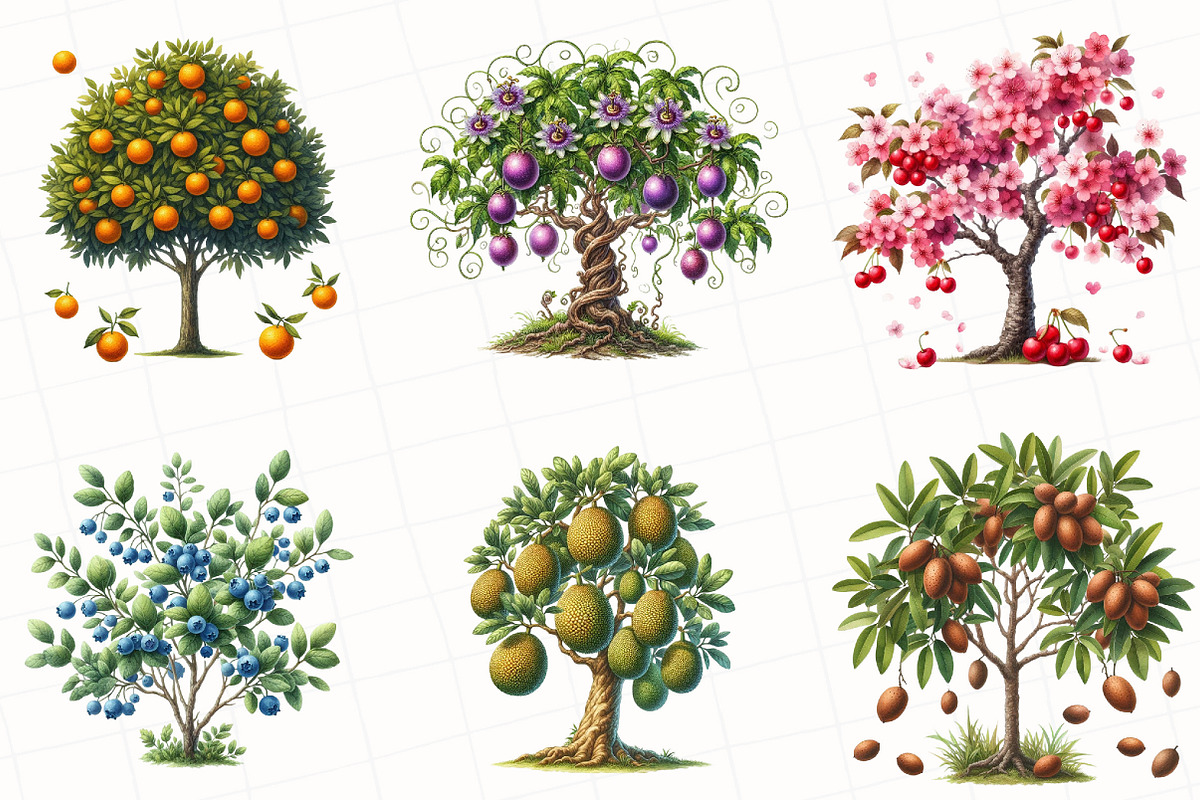 Watercolor Fruit Trees Clipart, an Illustration by OK Design (Photo 2 of 5)