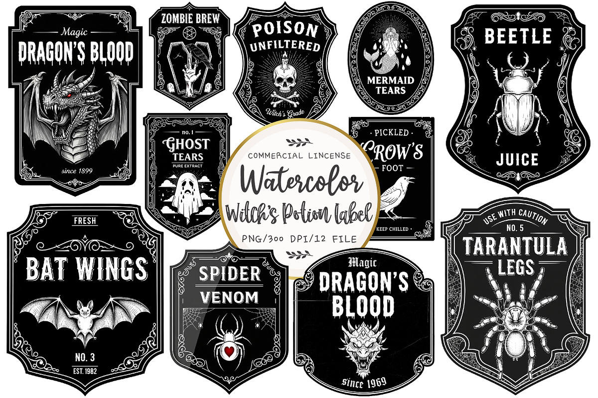 Halloween Witch's Potion Labels PNG, an Illustration by OK Design (Photo 1 of 3)