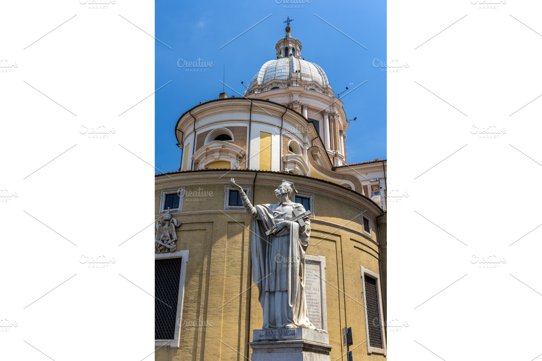 Statue of san carlo and the basilica in rome italy stock photo containing, an Architecture Photo by Leonid Andronov