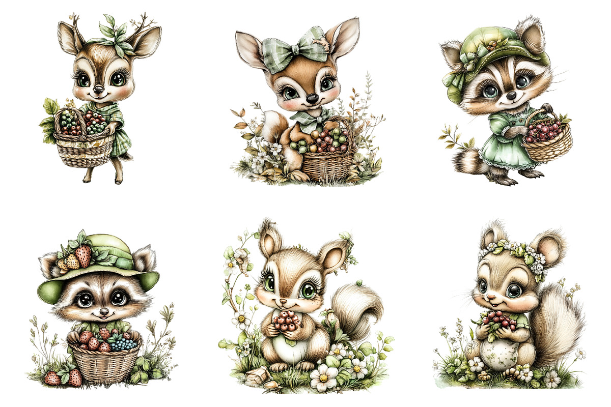 Summer Woodland Animals Clipart, an Illustration by SinaCreation (Photo 2 of 9)