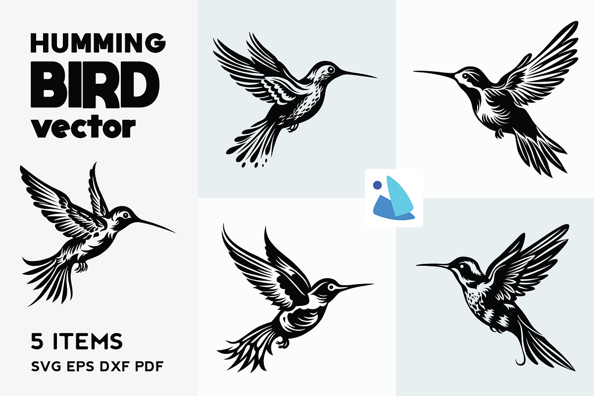 Humming Bird Vector Bundle, an Animal Illustration by DIYnArtShop (Photo 1 of 6)
