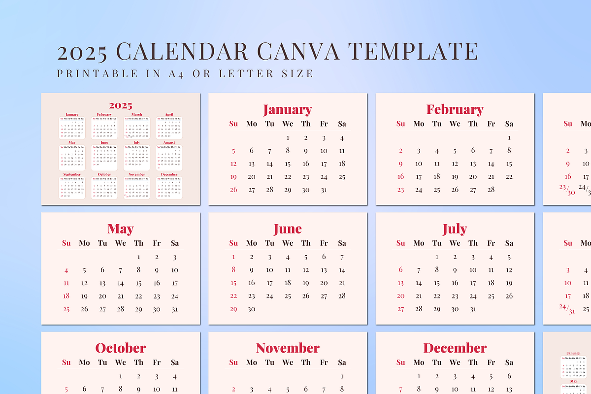 2025 CALENDAR CANVA TEMPLATE, a Stationery Template by The Little Lily Studio (Photo 4 of 5)