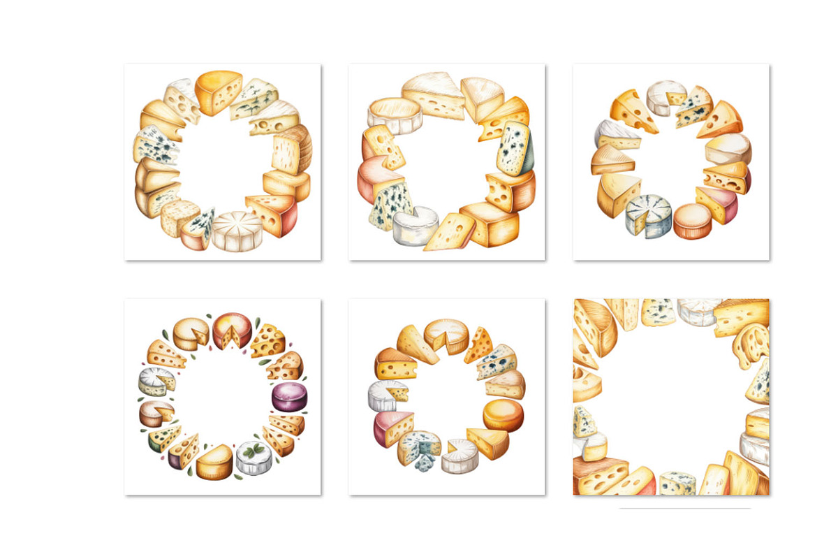 Watercolor different cheese frame, an Object Graphic by SketchArtStudio (Photo 2 of 4)