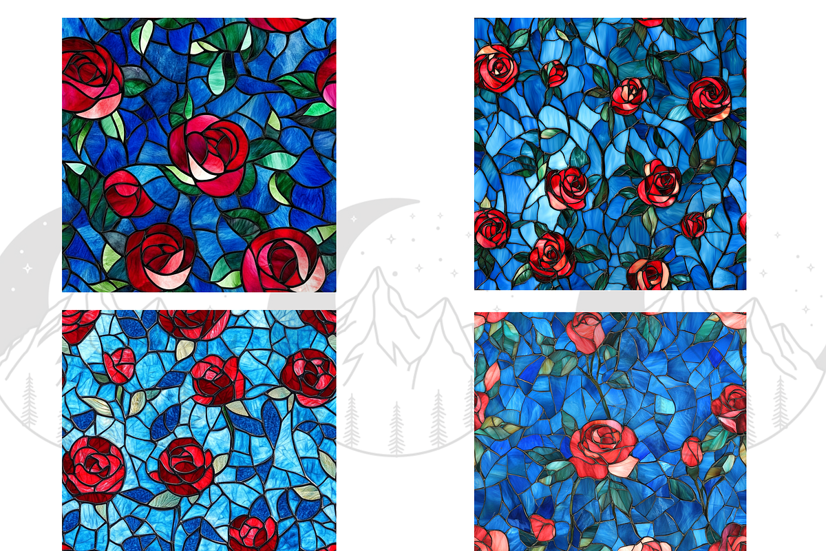 Stained Glass Red Rose Pattern, a Pattern Graphic by Paper & Pattern Studio (Photo 3 of 8)