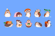 Cute funny hedgehogs set + patterns, an Animal Illustration by PaperTrident (Thumbnail 1 of 3)