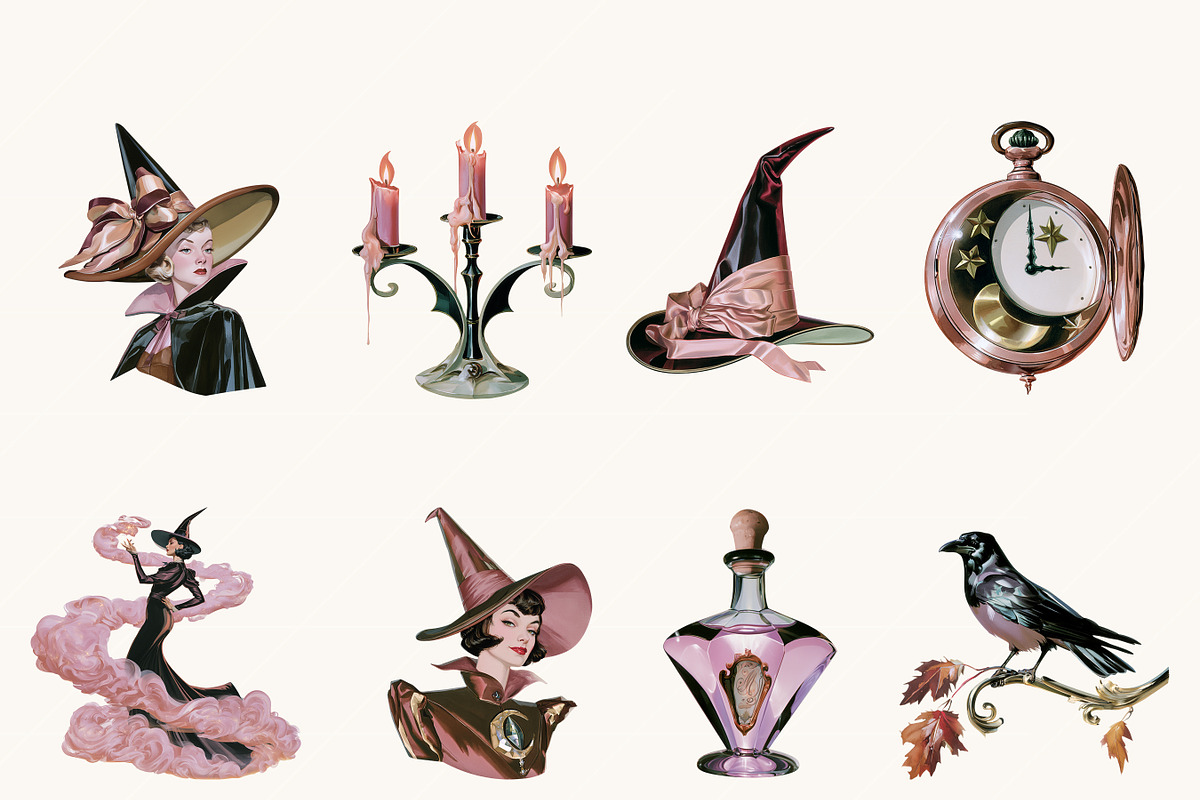 Vintage Witch Clipart Bundle, a Seasonal Illustration by BusyDaydesign (Photo 2 of 9)