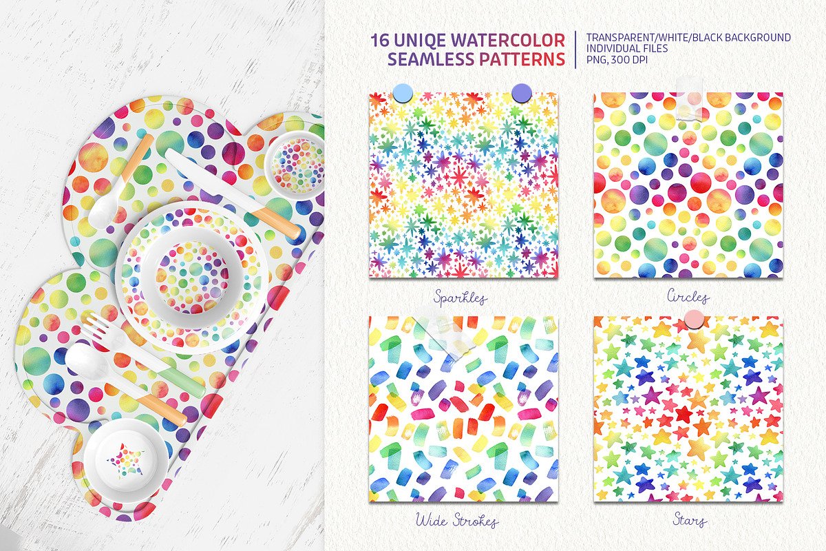 Watercolor Rainbow Patterns&Elements, a Pattern Graphic by PenguinArtStudio (Photo 5 of 11)