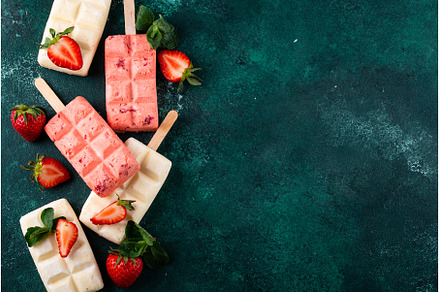 Strawberry ice cream pop sicle with, a Food & Drink Photo by Yulia Furman