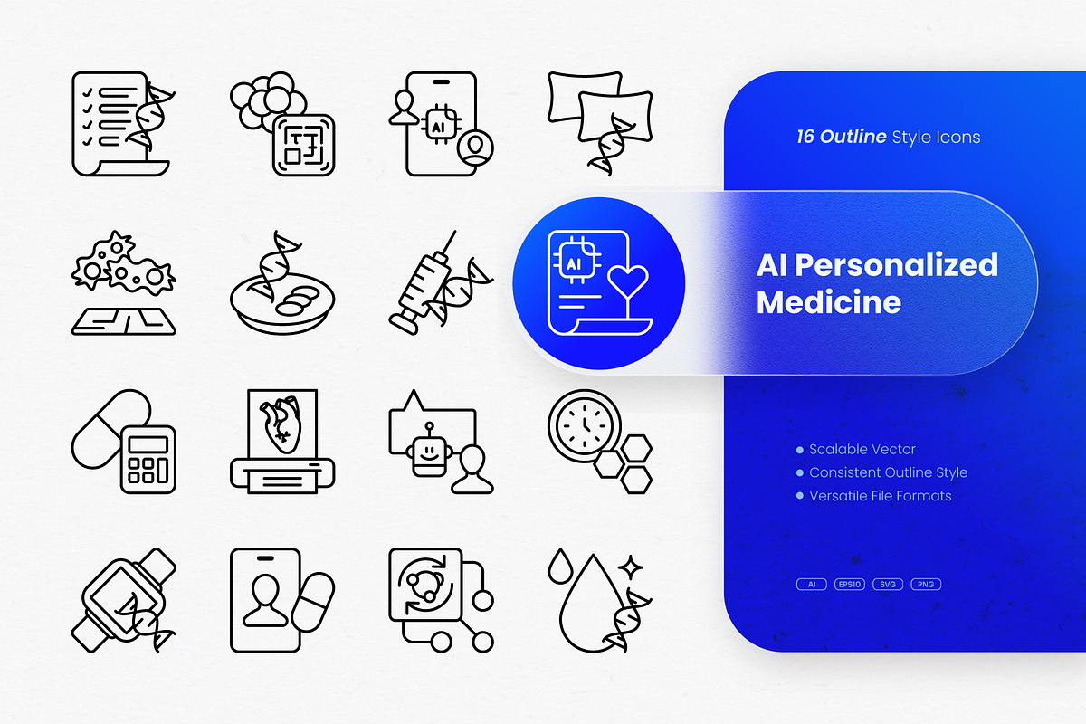 AI Personalized Medicine Outline Ico, an Outline Icon by cidcud_graphic