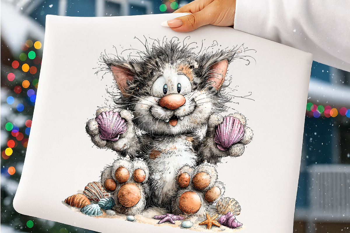 Watercolor summer cats clipart, an Illustration by SinaCreation (Photo 7 of 9)