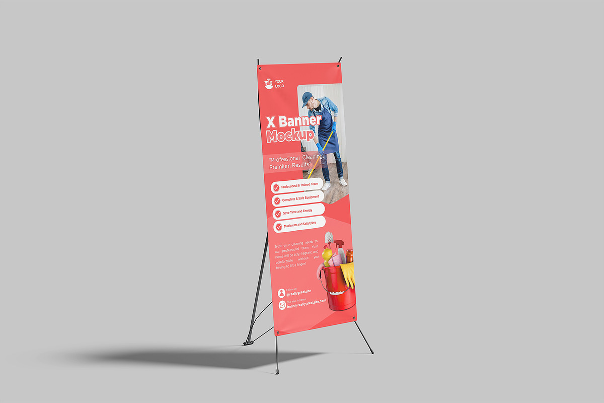 X Stand Banner Mockup, an Advertising Mockup by graphictime (Photo 3 of 12)