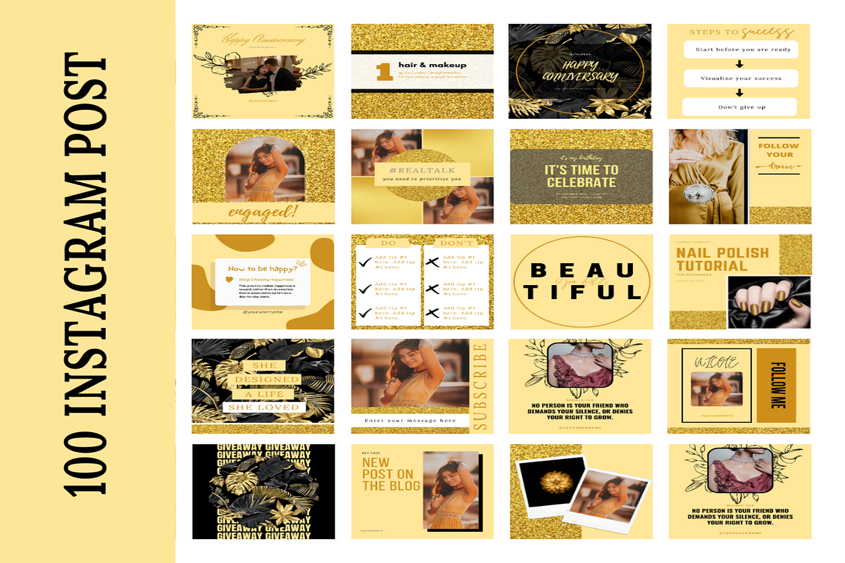 300 Black Gold Instagram Template, a Social Media Template by LushBury