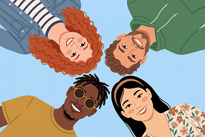 Multiethnic Group of Smiling Friends, a Person Illustration by Virgo Studio