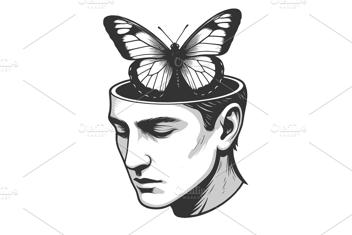 Open Mind Butterfly Symbolizing, a Person Illustration by AlexArt