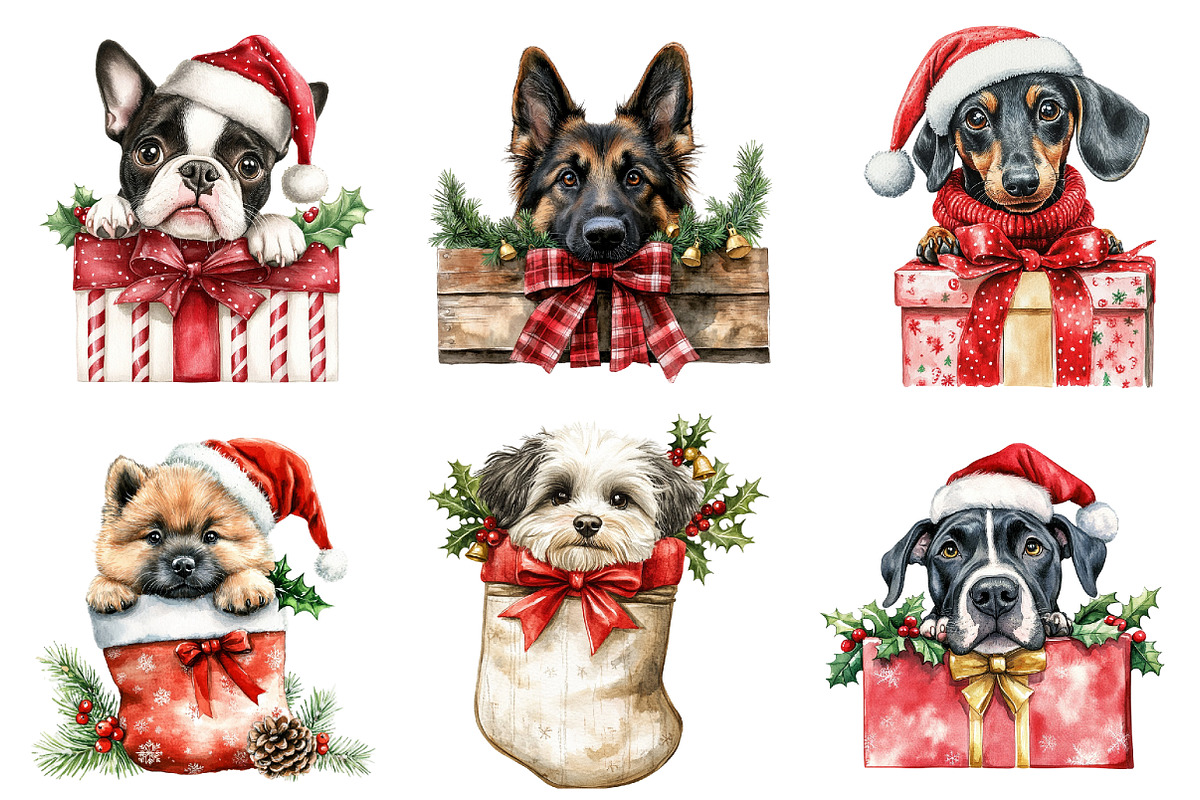 Peeking Christmas Dog Breeds Clipart, a Seasonal Illustration by designcity5 (Photo 2 of 5)
