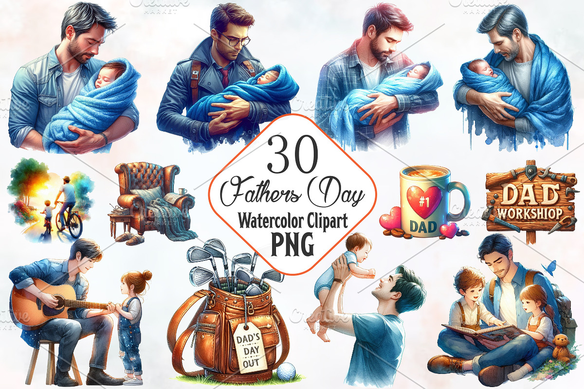 Fathers Day Watercolor Cliparts, an Illustration by RobertsArt (Photo 1 of 8)