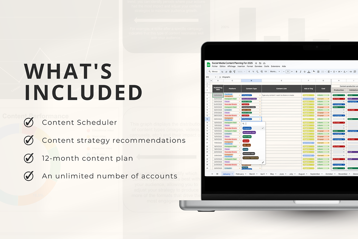 Google Sheet Content Calendar 2025, a Social Media Template by Marketello Studio (Photo 3 of 6)