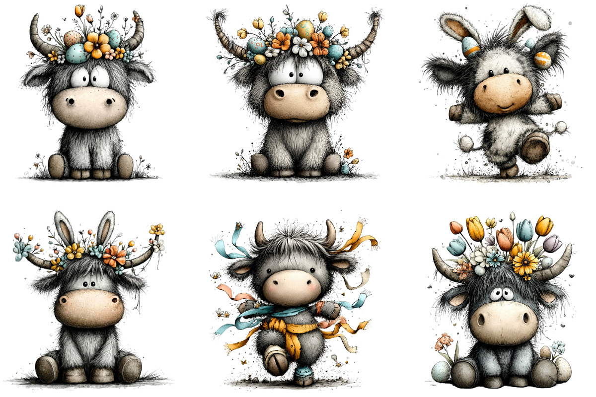 Whimsical Easter Highland Cow Clipar, an Illustration by CraftArtStudio (Photo 6 of 6)
