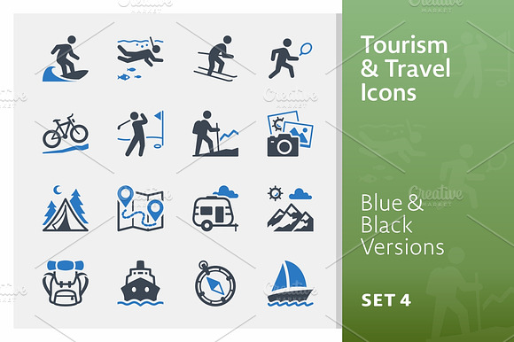 Tourism Travel Icons Set 4 Blue