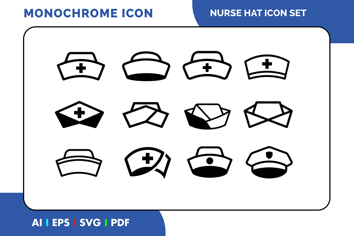 Nurse Hat Icons Set Vector, an Outline Icon by Fontmine Studio (Photo 1 of 3)