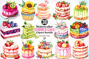 Watercolor Summer Cake Clipart PNG, a Seasonal Illustration by Canvas Craft (Thumbnail 1 of 4)