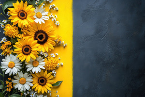 Vibrant Sunflowers and Daisies on Ye, a Photo by Pixeness Studio