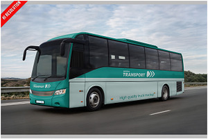 Coach Bus Mockup- Highway Scene, a Product Mockup by Bruno's Shop