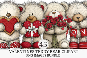 Valentines Teddy Bear Clipart, an Illustration by Craft Nest