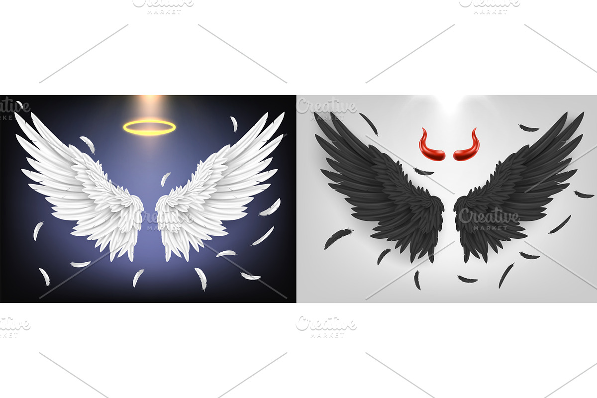 Angel and demon wing. Black and, an Object Illustration by winwin.art