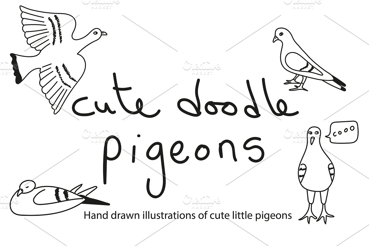 Cute doodle pigeons!, an Illustration by Liz Pengilley Studio (Photo 1 of 4)
