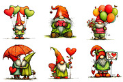Whimsical Valentine's Gnomes Clipart, an Illustration by Dream Creation (Thumbnail 2 of 7)
