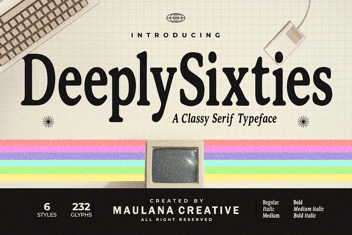 DeeplySixties Retro Serif Family, a Serif Font by Maulana Creative (Photo 1 of 7)