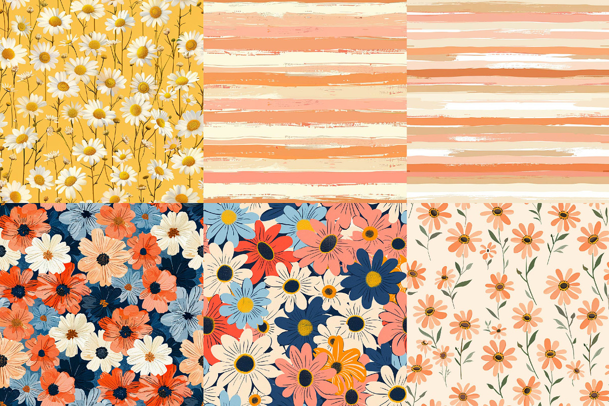 Floral Summer Digital Paper Bundle, a Texture Illustration by DreamPrint404 (Photo 3 of 7)