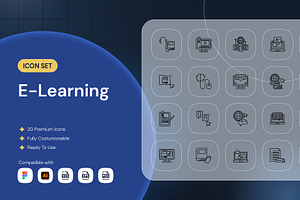 E-Learning Icon Set, an Outline Icon by Nathaya Studio