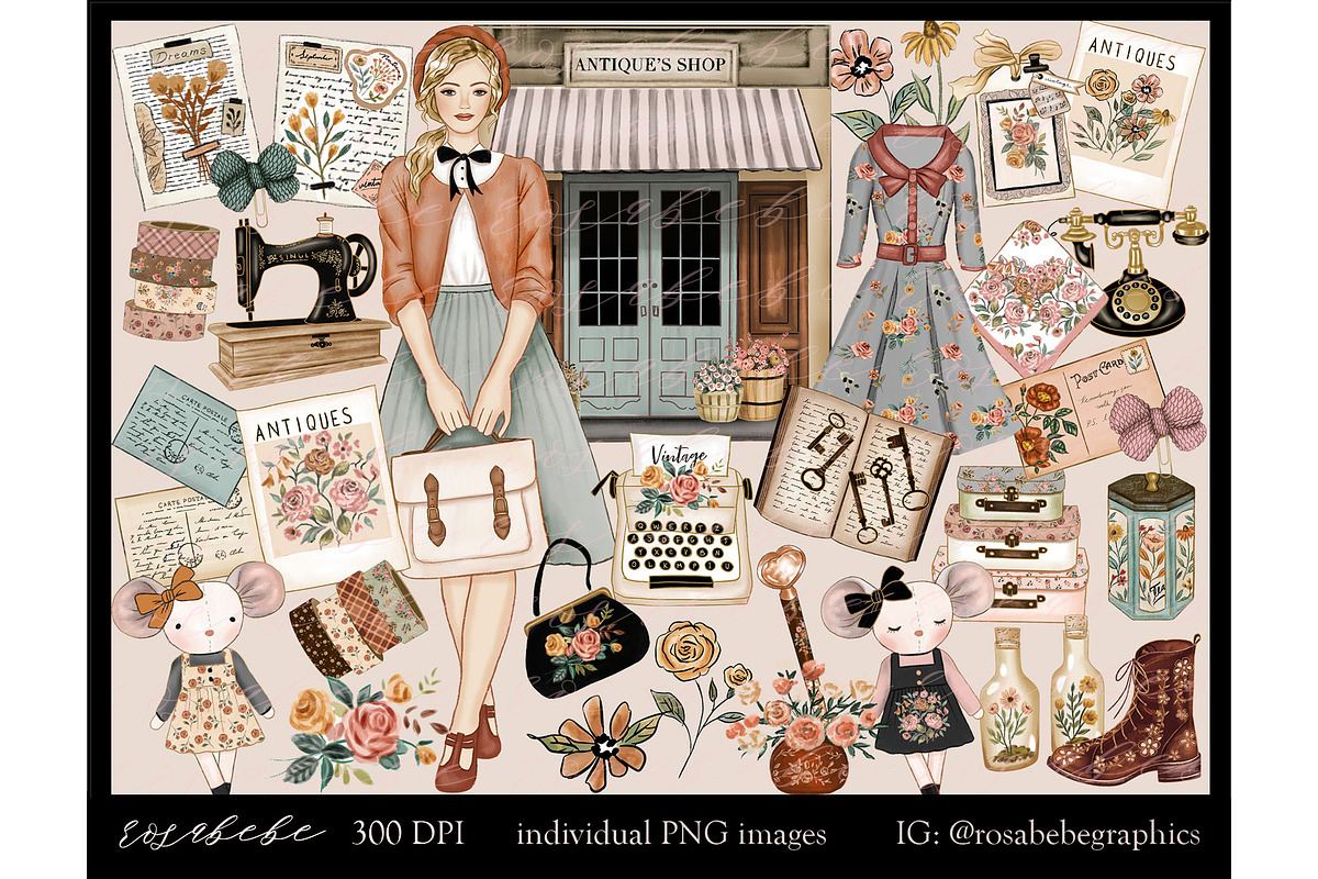 Antique's Shop clipart set, an Illustration by Rosabebe