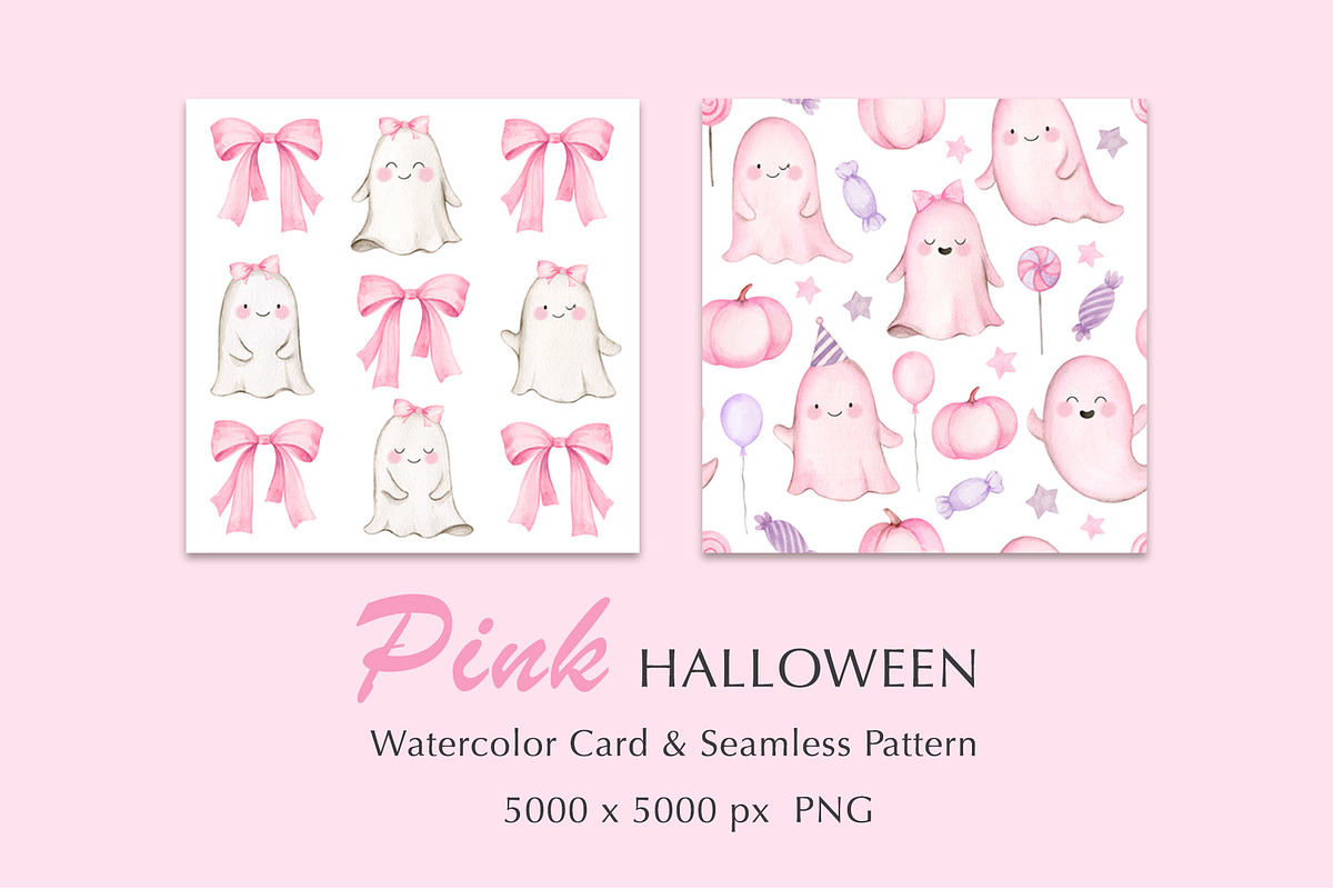 Pink Halloween Watercolor Clipart, a Decorative Illustration by Elena Medvedeva (Photo 5 of 7)