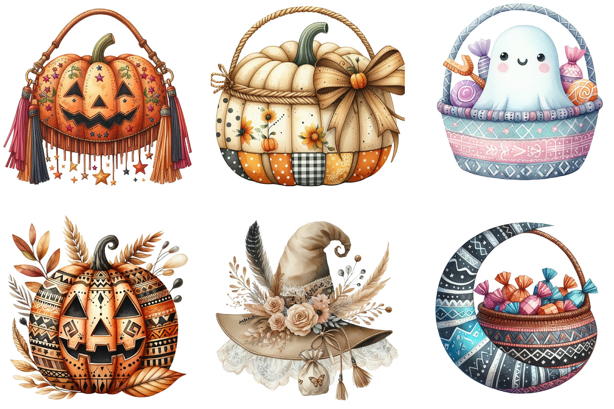 Boho Halloween Trick or Treat Clipar, an Illustration by DreamArtGraphic (Photo 2 of 4)