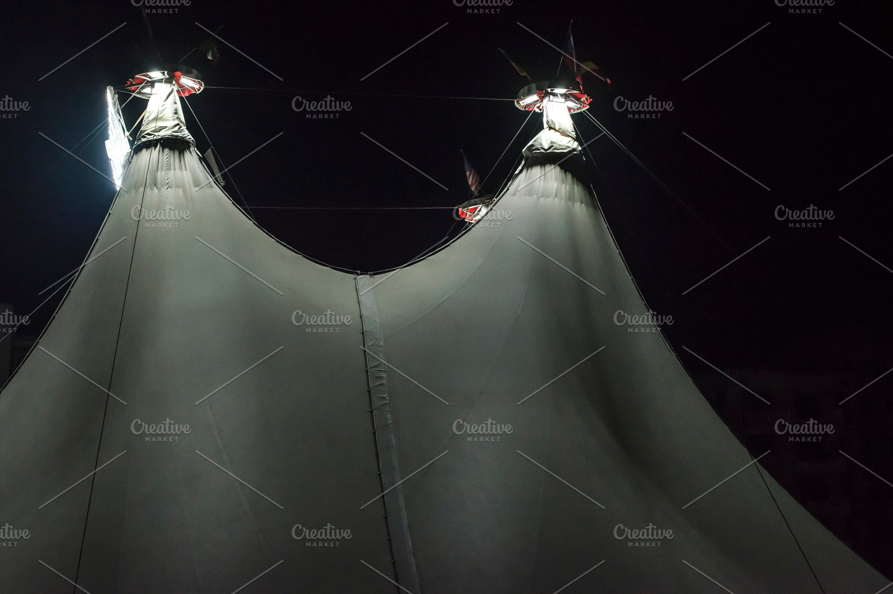 Illuminated circus dome containing circus, tent, and dome, an Arts & Entertainment Photo by DegImages