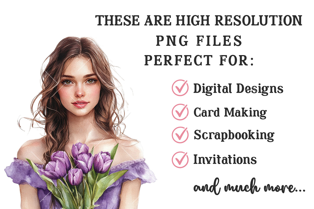 Purple Tulips Spring Girl Clipart, an Illustration by OK Design (Photo 4 of 6)