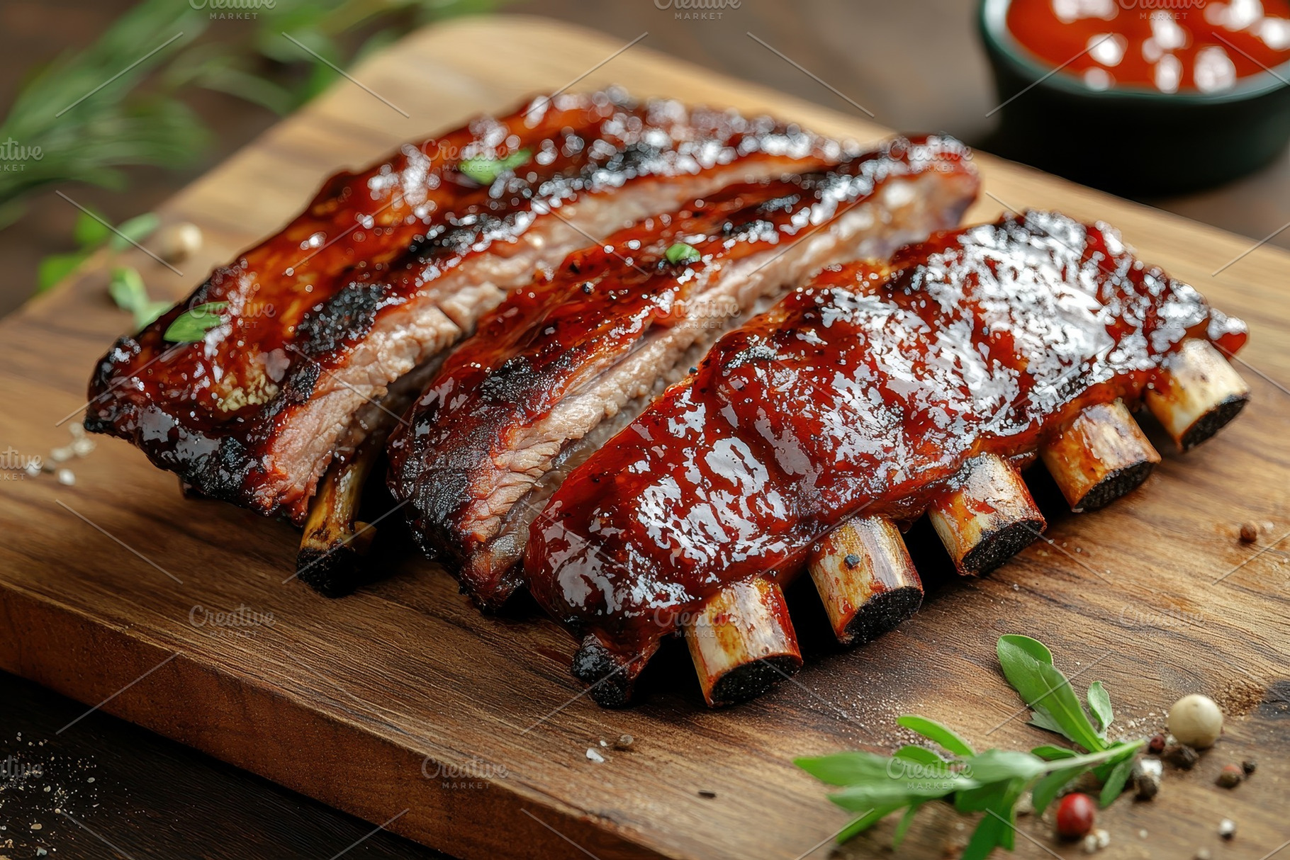 Sticky spicy sauce coats delicious, a Photo by Pavel_design