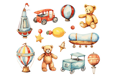 Children toys set, watercolor, a Graphic by LadadikArt
